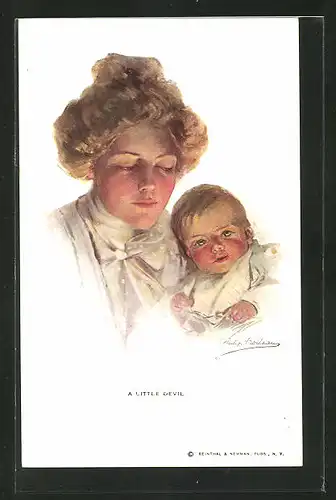 Künstler-AK Philip Boileau: A little Devil, Junge Mutter mit einem Baby im Arm