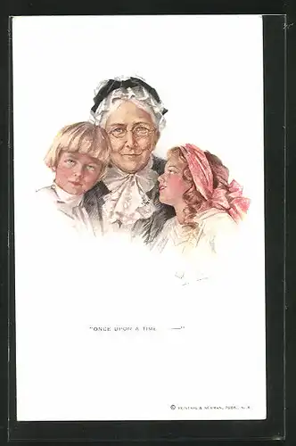 Künstler-AK Philip Boileau: Once upon a Time, Grossmutter mit ihren beiden Enkeln