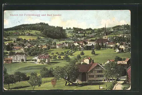 Relief-AK Teufen, Panorama mit Fröhlichsegg und Bad Sonder
