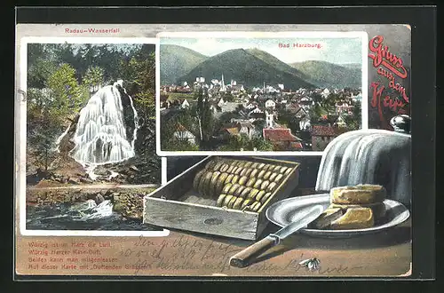 AK Bad Harzburg, Radau-Wasserfall, Harzer Käse