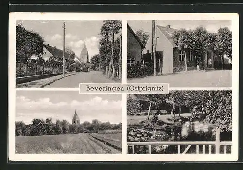 AK Beveringen / Ostprignitz, Ortsansicht mit Strassenblick, Park und Kirche