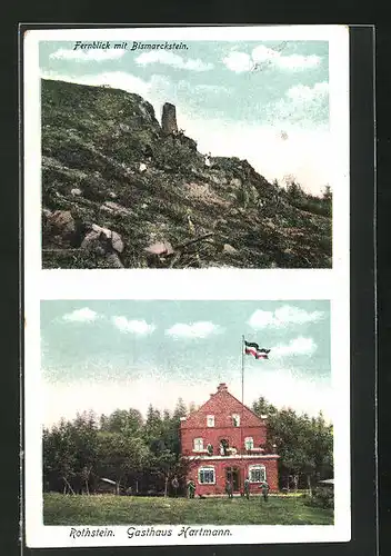 AK Sohland, Gasthaus Hartmann, Fernblick mit Bismarckstein