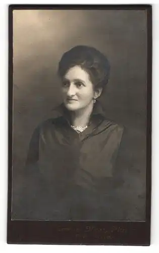 Fotografie Hermann Meyer, Altstätten, Portrait lächelnde Dame mit Hochsteckfrisur in zeitgenössichem Kleid