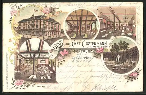 Lithographie Dortmund, Cafe Clostermann, Innen- und Aussenansichten