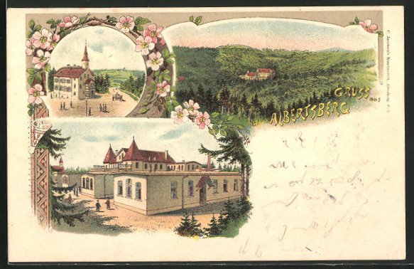 Lithographie Auerbach / Vogtl., Gasthaus zum Albertsberg Nr. 8723200