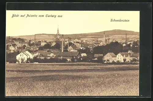 AK Pulsnitz, Panorama vom eierberg mit Schwedenstein