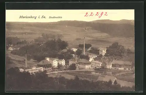 AK Marienberg i. Sa., Ortspanorama mit Stadtmühle