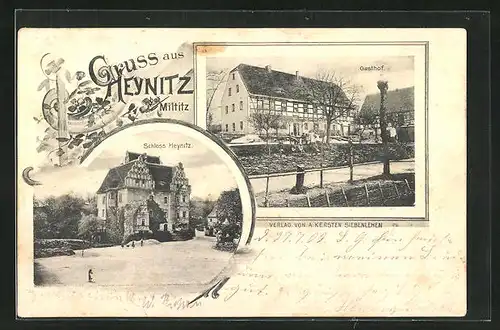 AK Heynitz, Blick zum Gasthof, Ansicht vom Schloss
