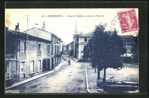 AK Andrézieux, Rue de l`Église et place du Marché