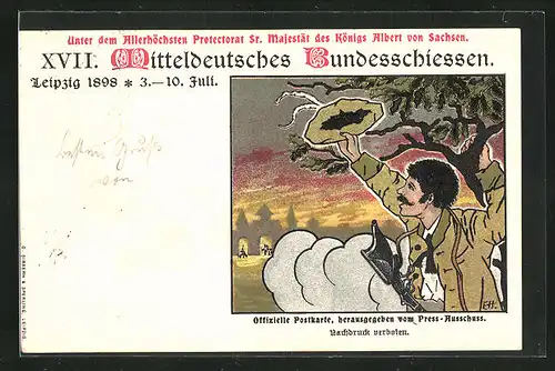 Künstler-Lithographie Leipzig, XVII. Mitteldeutsches Bundesschiessen 3. - 10. Juli 1898, Ganzsache PP9 C68