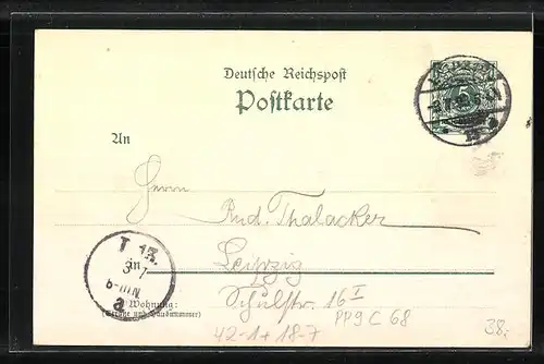 Künstler-Lithographie Leipzig, XVII. Mitteldeutsches Bundesschiessen 3. - 10. Juli 1898, Ganzsache PP9 C68
