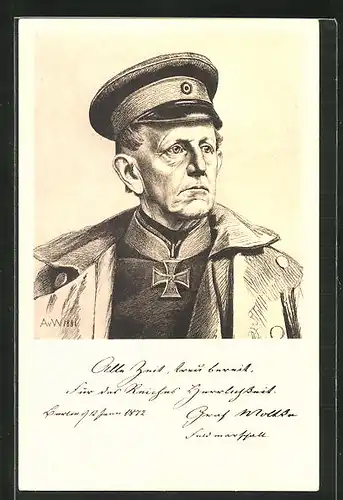 Künstler-AK Ganzsache Bayern PP38D1 /03: Generalfeldmarschall Graf Moltke in Uniform, Reichseinigungskriege