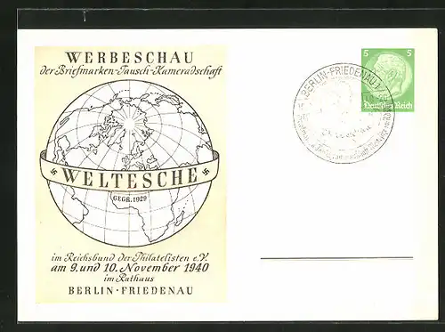 AK Berlin-Friedenau, Wrbeschau der Briefmarken-Tausch-Kameradschaft 1940, Ganzsache
