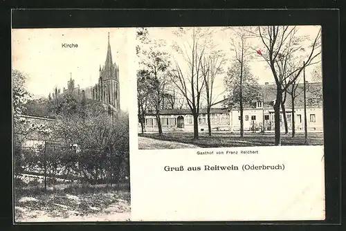 AK Reitwein, Gasthof von Franz Reichert, Kirche