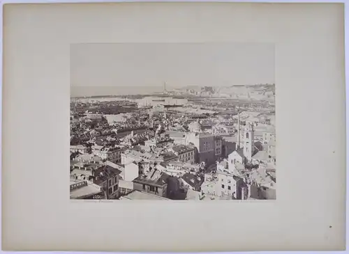 Fotografie A. Noack, Genova, Ansicht Genua / Genova, Hafen - Panorama mit Leuchtturm, Grossformat 26 x 20cm