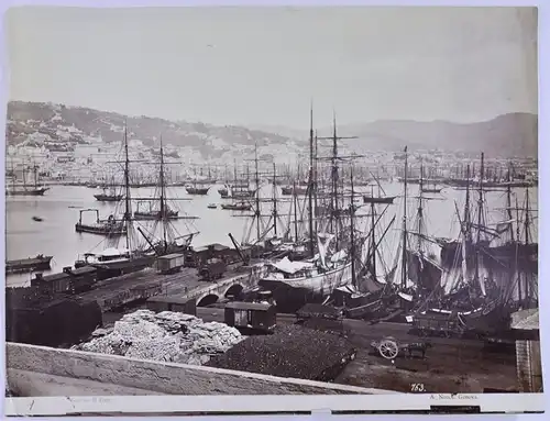 Fotografie A. Noack, Genova, Ansicht Genua / Genova, Il Porto, Eisenbahn-Verladestelle im Hafen, Grossformat 27 x 21cm
