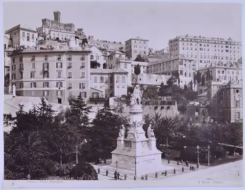 Fotografie A. Noack, Genova, Ansicht Genua / Genova, Piazza Acquaverde, Kolumbus-Denkmal, Grossformat 27 x 21cm