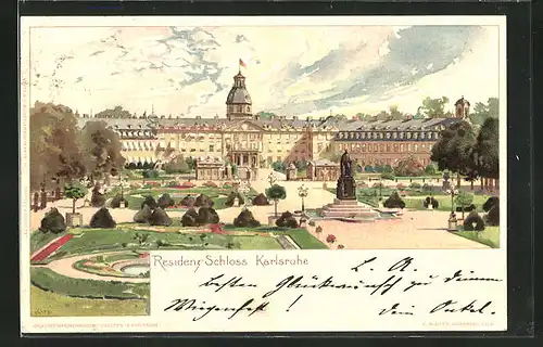 Künstler-AK Heinrich Kley: Karlsruhe, Blick zum Residenz-Schloss