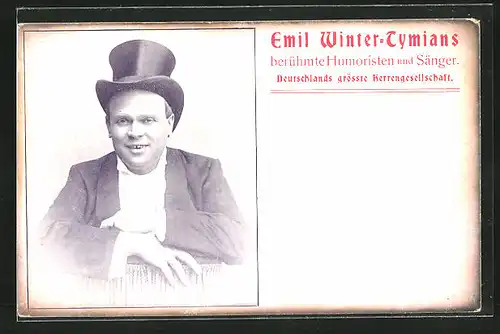 AK Portrait Komiker Emil Winter-Tymians mit Zylinder