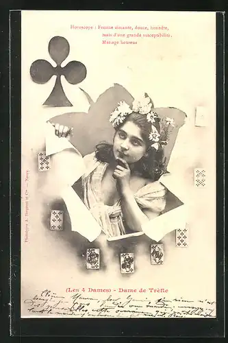 AK Kreuz Dame beim Kartenspiel / Dame de Trèfle