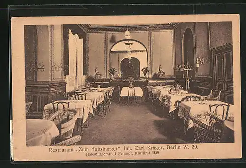 AK Berlin-Schöneberg, Restaurant Zum Habsburger, Habsburgerstr. 1, Innenansicht