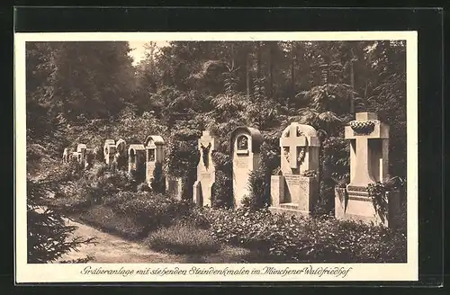 AK München-Hadern, Gräberanlage im Münchener Waldfriedhof