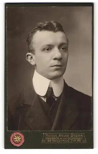 Fotografie Atelier Stern, Dresden-A, Portrait junger Herr in Anzug mit Krawatte