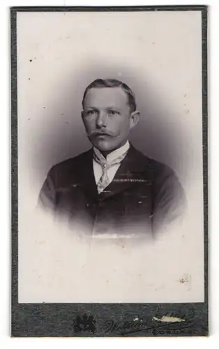 Fotografie Wilhelm Adler, Coburg, Herr mit gemusterten Tuch und Schnurrbart
