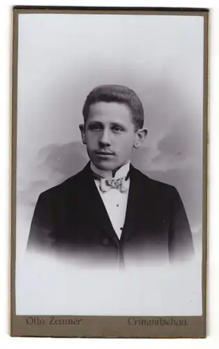 Fotografie Otto Zeumer, Crimmitschau, junger Herr mit Fliege und Stehkragen