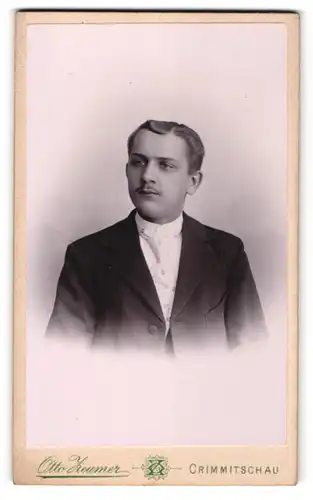 Fotografie Otto Zeumer, Crimmitschau, Portrait junger Herr mit zeitgenöss. Frisur u. Krawatte im Anzug