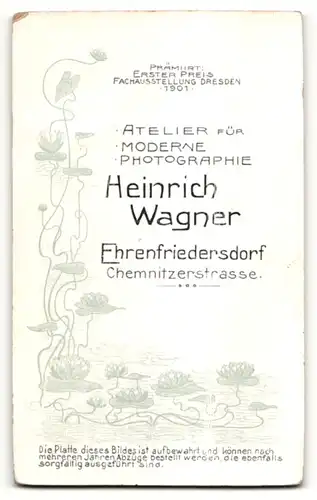 Fotografie Heinrich Wagner, Ehrenfriedersdorf, kleines Mädchen mit besticktem Kleid und sehr kurzen Haaren