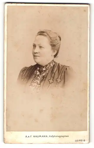Fotografie A. & F. Naumann, Leipzig, Portrait Frau mit zusammengebundenem Haar