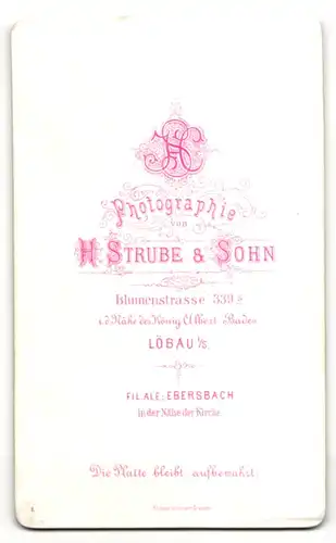 Fotografie H. Strube & Sohn, Löbau, Portrait Mann mit zeitgenöss. Frisur und Oberlippenbart