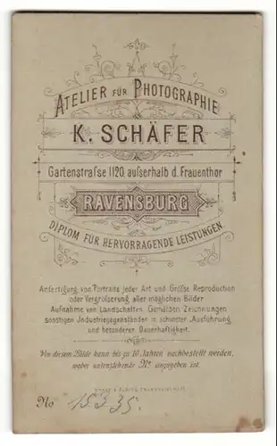 Fotografie K. Schäfer, Ravensburg, Portrait junger Herr in zeitgenöss. Anzug