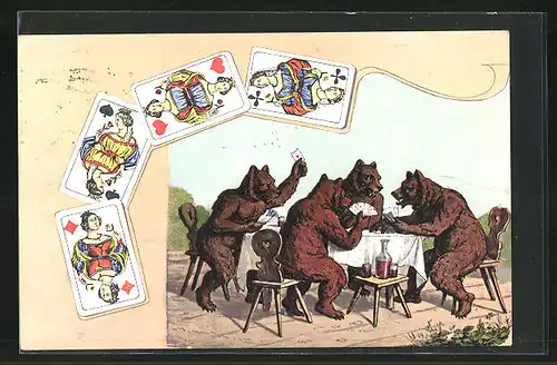 AK Bären beim Kartenspiel