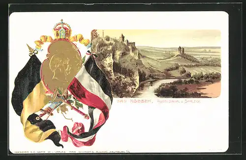 Passepartout-Lithographie Bad Koesen, Rudelburg und Saaleck, Portrait von Fürst Bismarck