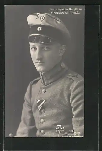 Foto-AK Sanke Nr. 648: Vizefeldwebel Francke in Uniform mit EK I und Schirmmütze