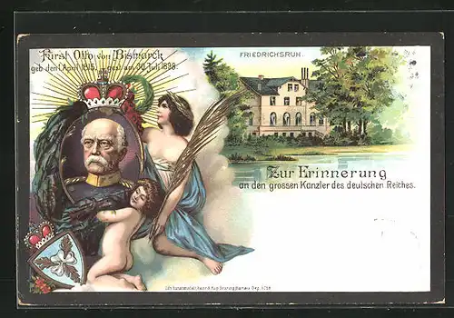 Lithographie Friedrichsruh, Zum Gedenken an Fürst Otto von Bismarck, Schlos Friedrichsruh