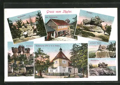 AK Oybin, Gasthaus Töpfer, Schildkröte, Felsentor, Brütende Henne