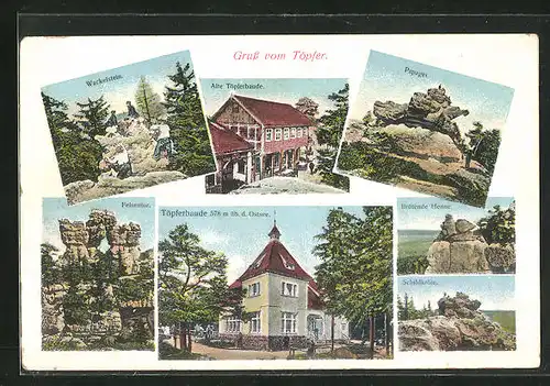 AK Oybin, Gasthaus Töpfer, Schildkröte, Felsentor, Brütende Henne