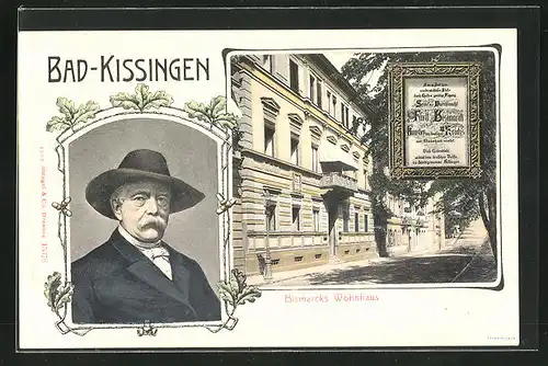 AK Bad Kissingen, Bismarck Wohnhaus und Portrait