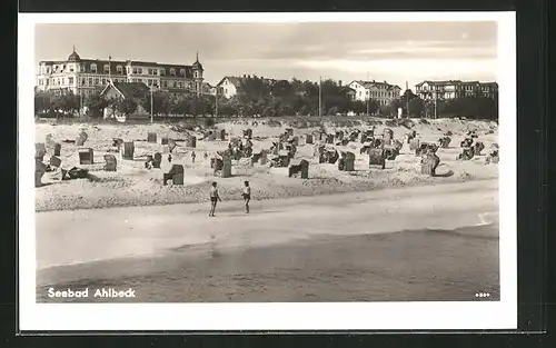 AK Ahlbeck / Seebad, Strandpartie mit Badegänsten