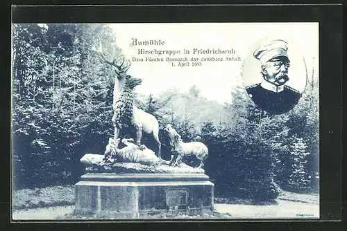 AK Aumühle, Hirschgruppe in Friedrichsruh, Bismarck-Portrait