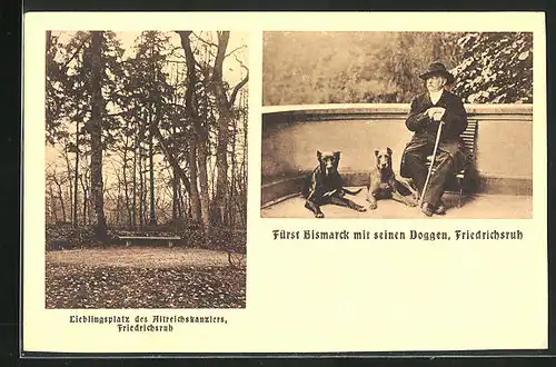 AK Friedrichsruh, Lieblingsplatz des Altreichskanzlers, Fürst Bismarck mit seinen Doggen