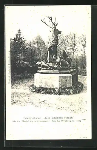 AK Friedrichsruh, Der siegende Hirsch mit Mausoleum im Hintergrund