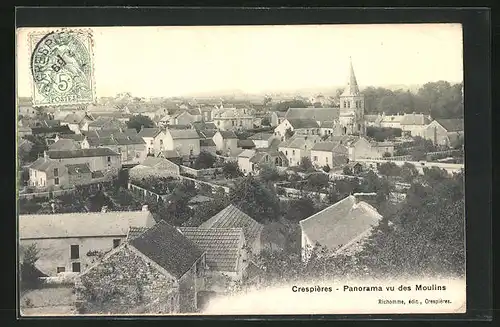 AK Crespières, Panorama vu des Moulins, Panorama mit Kirche