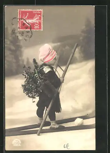 AK Junger Schornsteinfeger auf Skiern unterwegs