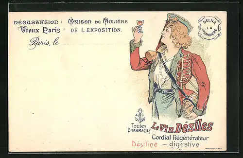 AK Vieux Paris, Degustation Maison de Moliere, Reklame Le Vin Desiles, Cordial Regenerateur