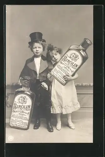 Foto-AK Kinder mit Sirolin-Flaschen, Reklame