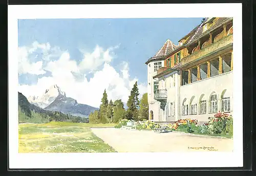 Künstler-AK Edward Harrison Compton: Schloss Elmau, Südseite mit Waxenstein